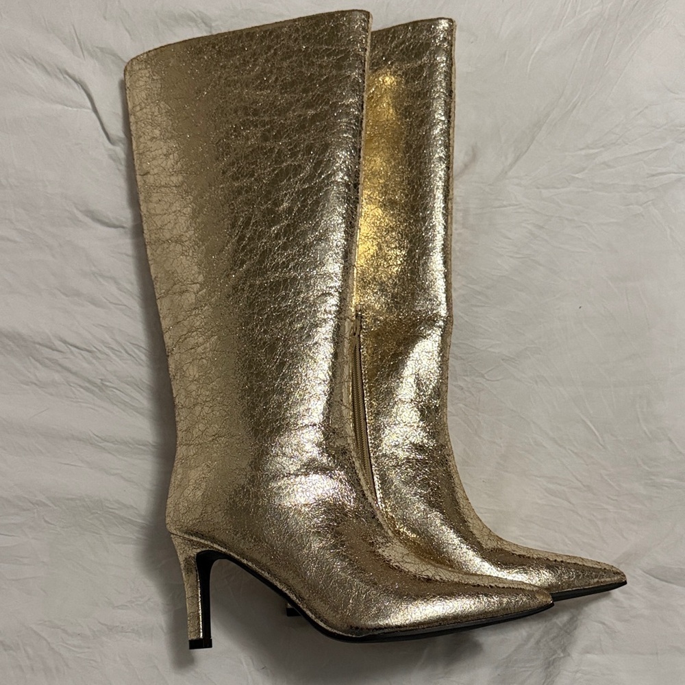 Worthington Metallic Gold Women's Knee-High 3” High-Heeled Boots - Picture 2 of 6
